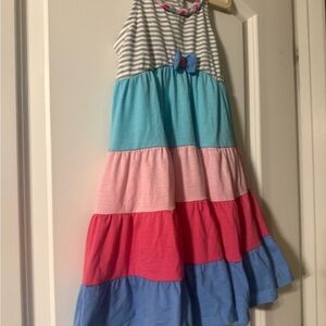 Jona Michelle Striped and Tiered Kids Dress - Blue, Pink, Red